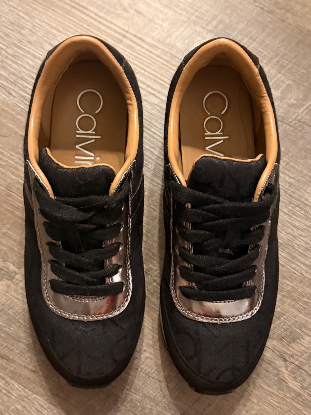 Calvin Klein Black and Silver Women’s Sneakers Size 6